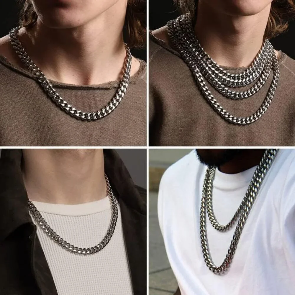 Men's 12mm Width Steel Silver 18K Gold Plated Cuban Hip Hop Chain Jewelry